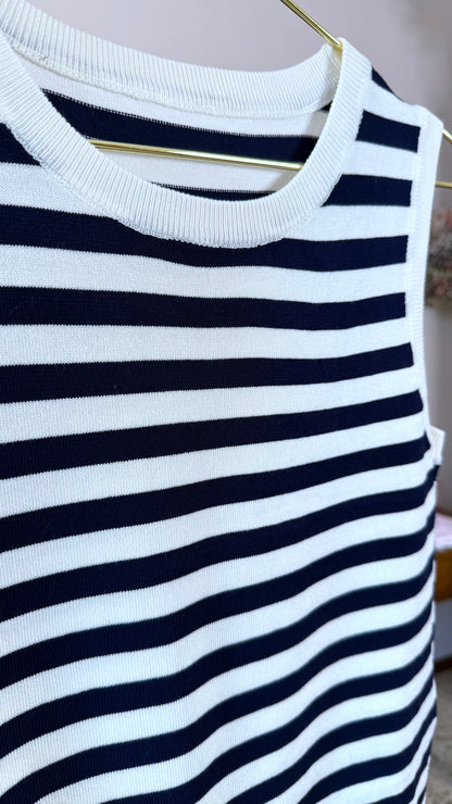 Canotta a righe in maglia, bianco/blu scuro