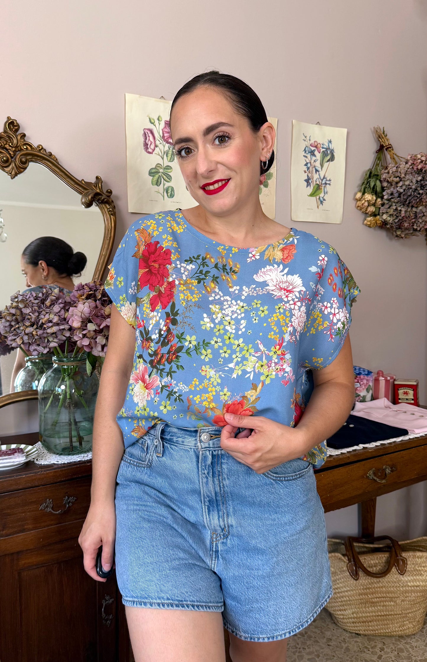 Blusa Serena, azzurro fiori