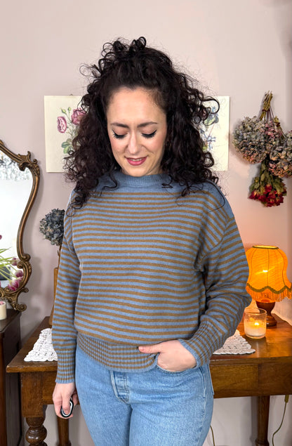 Maglione a righe, cielo/nocciola
