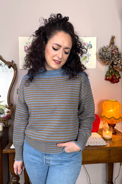 Maglione a righe, cielo/nocciola