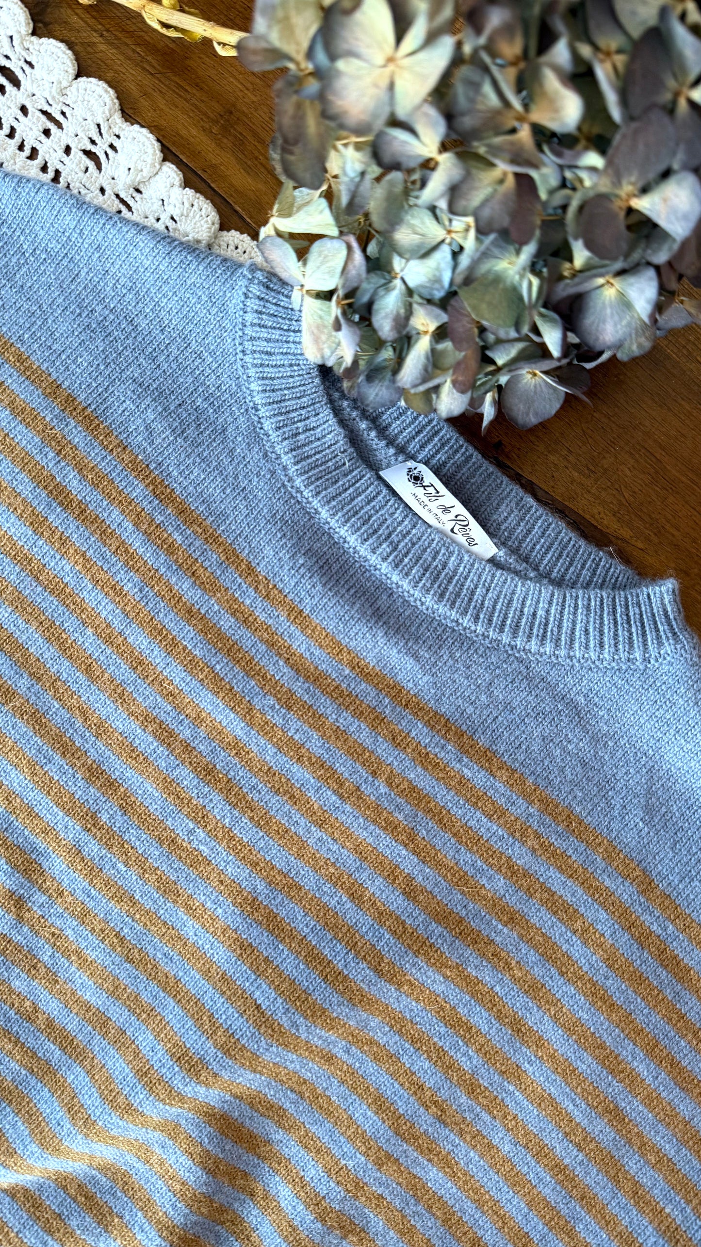 Maglione a righe, cielo/nocciola