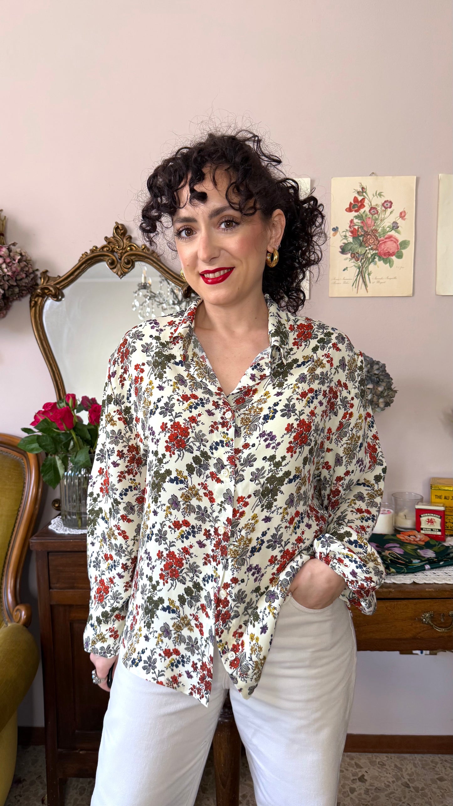 Camicia Julie, burro micro fiori