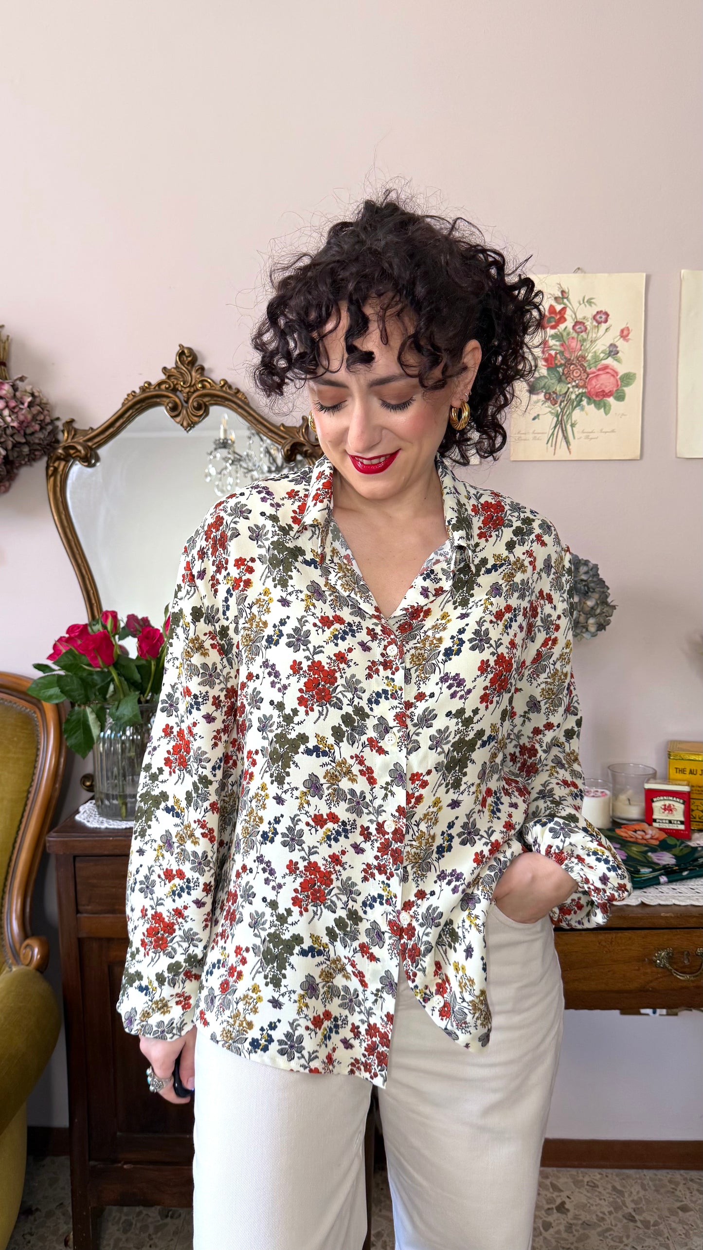Camicia Julie, burro micro fiori